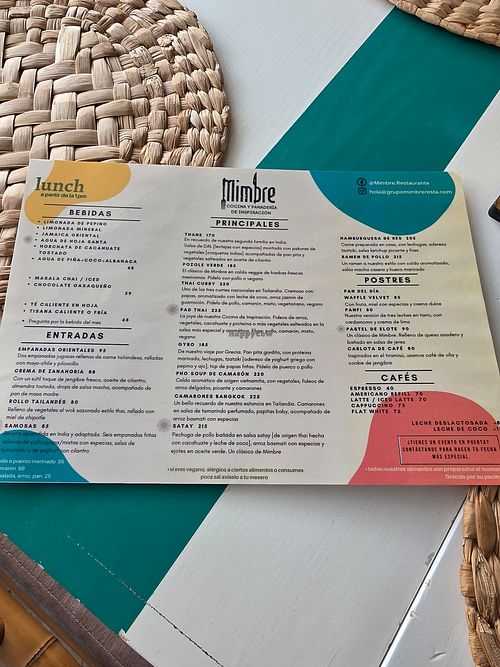 Menu at Mimbre Restaurante in Juarez