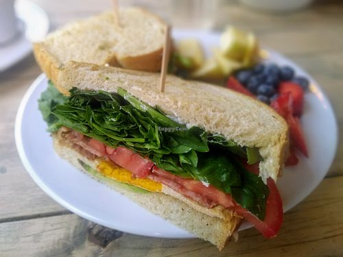 breakfast sandwich at Higher Taste Plant Based in Long Beach