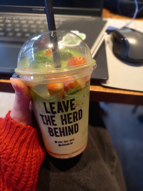 Iced oat strawberry matcha latte at Black Sheep Coffee Dundee  in Dundee