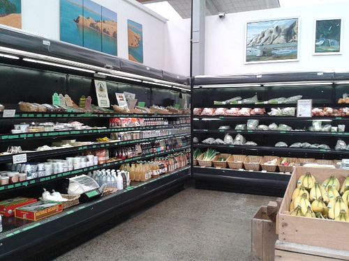 Neat and tidy organic supermarket at Huckleberry Cafe in New Lynn