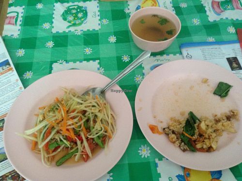 som tum thai and fried rice come with a complementary soup at Jay 99 - Youta in Chiang Rai