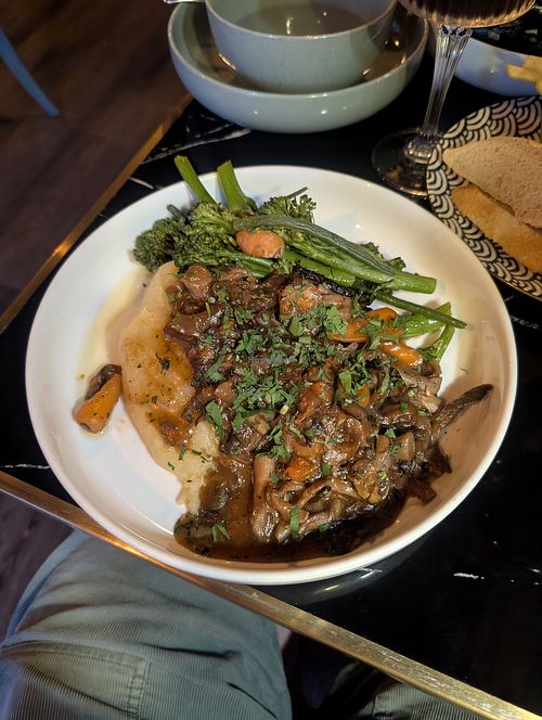 Mushroom bourguignon at La Petite Maison in Brixham