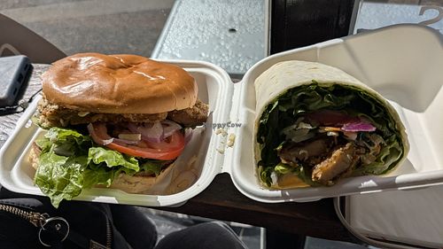 Chickless spicy wrap and chickless burger at Boston Burger in Chippenham