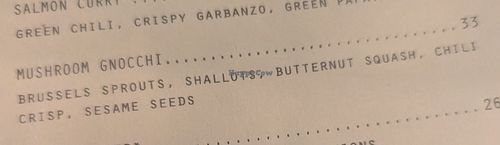 Mushroom gnocchi as it's listed on the menu at ATL - One Flew South - Concourse E in Atlanta