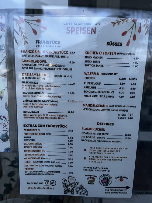Speisekarte aus März 2025  at Cafesita - Cafe am Dorfplatz in Freiburg