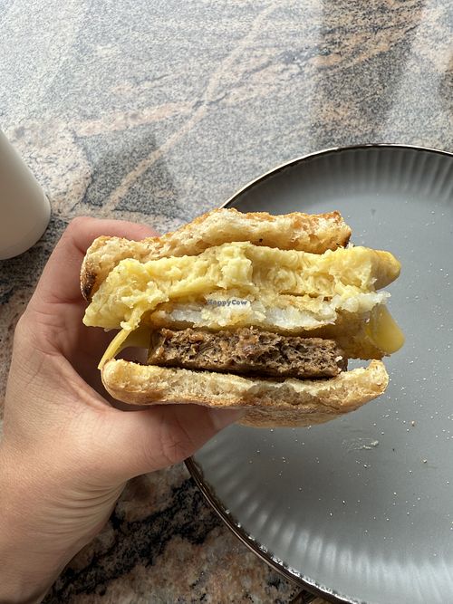Vegan Breakfast sandwich (sorry it’s half eaten lol but it was too tasty to wait!)   at Witness Coffee Roasters in Eureka