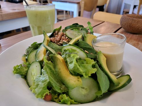 Sea cracker salad and an avocado mango smoothie at Bio Solo Organico in Buenos Aires