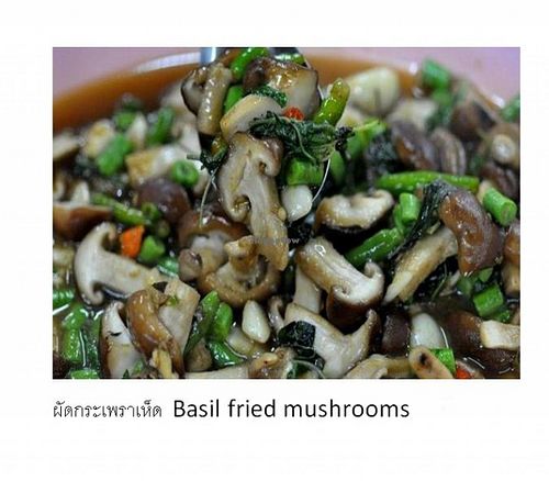 Basil fried mushrooms at Ram Poeng Vegetarian in Chiang Mai