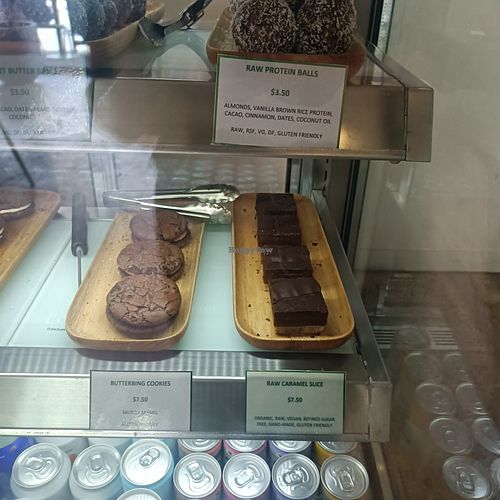 Vegan treats in cabinet at Green Cup in Hawthorn