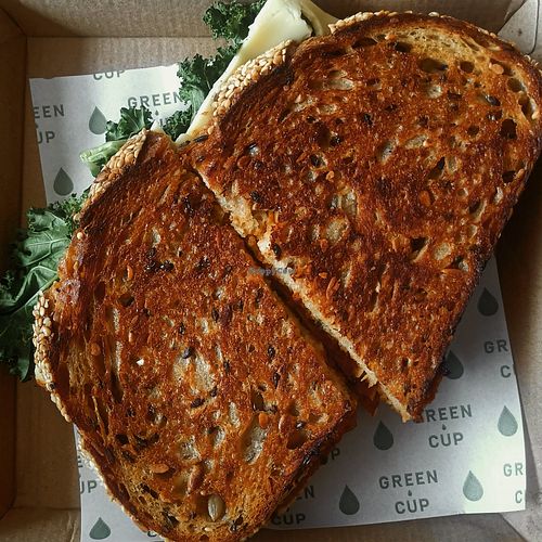 Vegan cheese, kale, kasundi toastie at Green Cup in Hawthorn