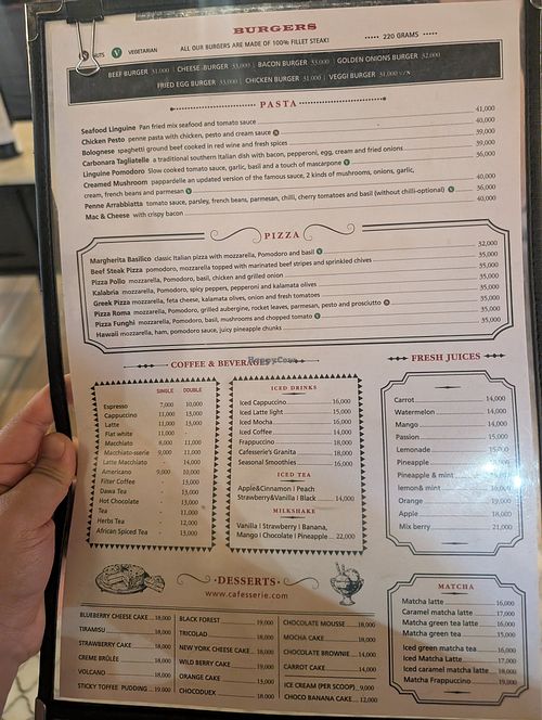Drinks menu at Cafesserie - Acacia Mall in Kampala