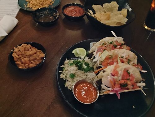 Mushroom tacos with charro beans and cilantro rice at Uncle Julio's - Annapolis in Annapolis