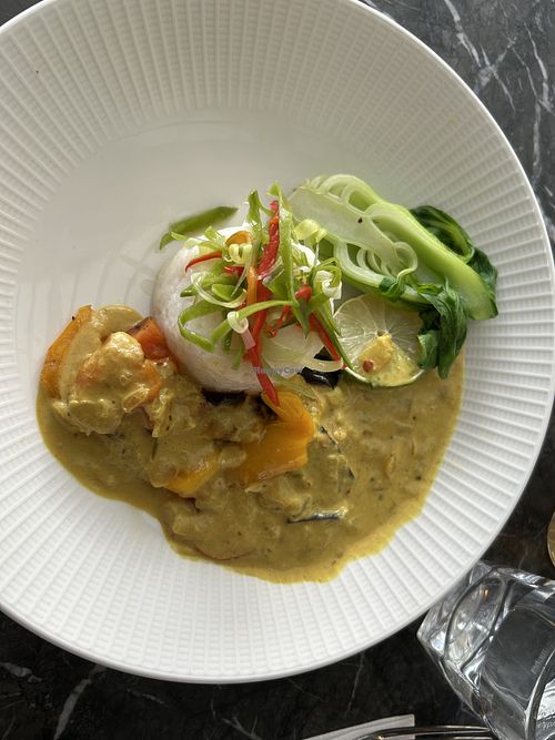 Sweet potato, aubergine and spinach Malaysian curry, coconut rice, pak choi   at The Architect in Bath