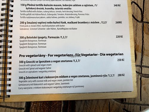 Menu at Hotel Centrum Harrachov in Harrachov