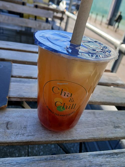 Regular white peach tea + brown sugar agar (caffeine free) at Cha & Chill in Bristol