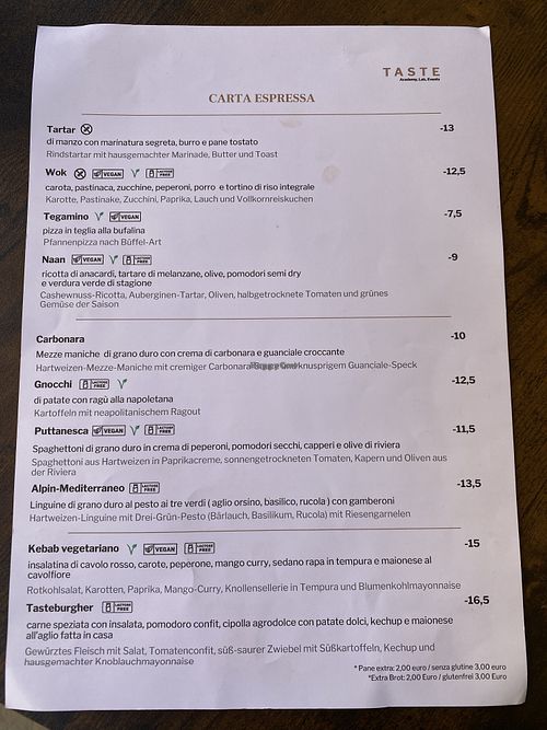 Karte  at Taste in Merano