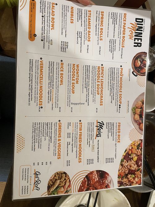 Dinner menu  at Saigon Alley in Yarraville