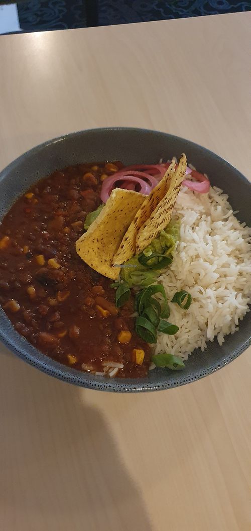 Chilli with rice, corn chips  guacamole at Hallidays Point Tavern in Black Head
