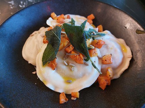 Vegan pumpkin ravioli at the Design Kitchen  in West London
