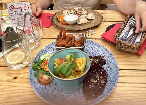 Beet cutlets and potato and cheese pierogi   at Czarci Jar. Karczma Regionalna in Zakopane