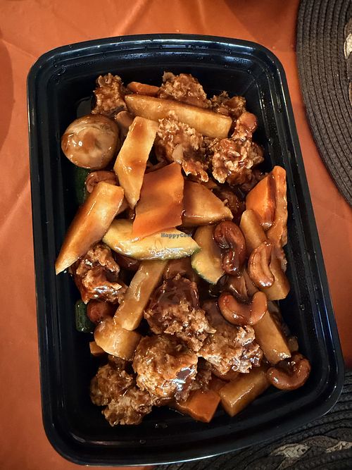Cashew “vegetarian” chicken (vegan) with mixed vegetables. Rice not pictured.  at Silk Road Asian Cuisine in Lewis Center