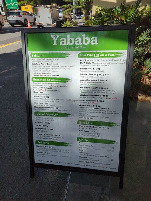 Menu at Yababa  in South Brisbane