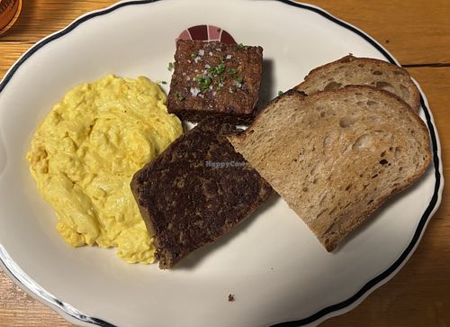 Breakfast platter with yummy eggs. Couldn’t eat the potatoes- Couldn’t even initially identify them. Sausage patty way too salty    at Sally Ann's in Pittsburgh