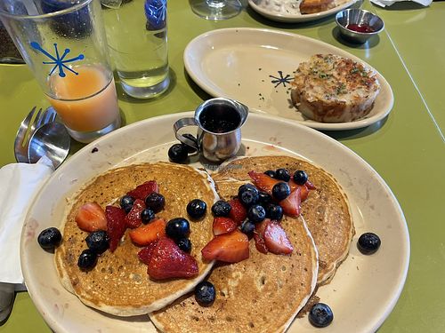 Berry Bliss pancakes + Hashbrownss  at Snooze  in Ahwatukee