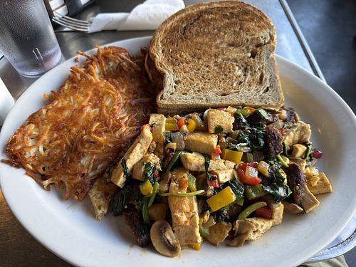 Tofu Scram with added vegan sausage  at The Grind in San Francisco