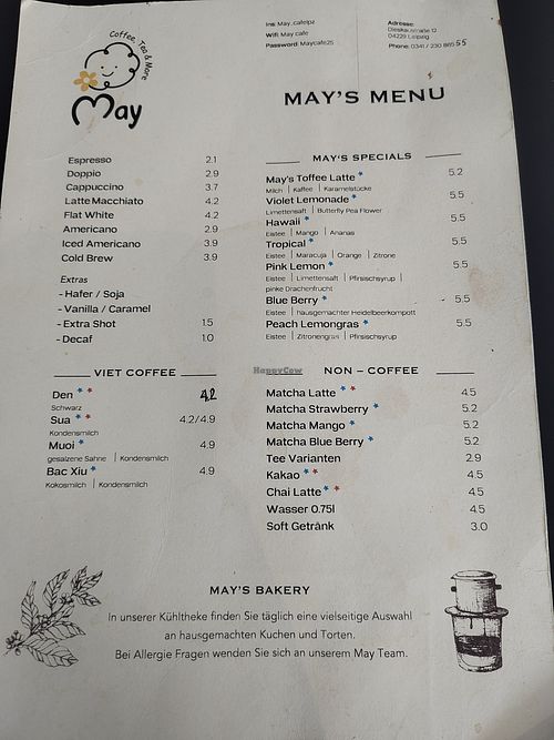 Speise- und Getränkekarte at May Café in Leipzig