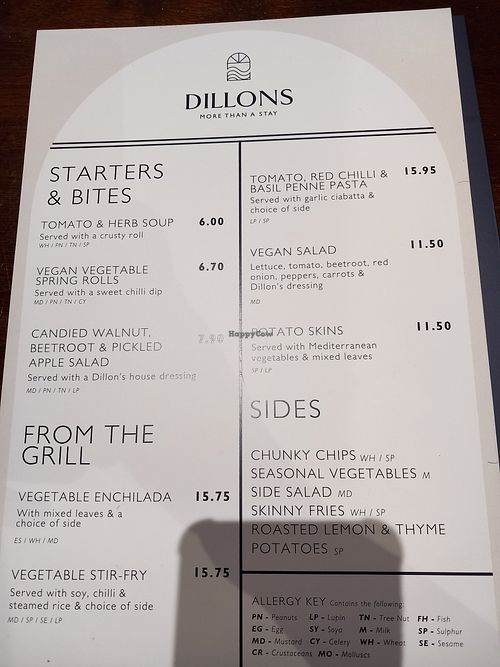 Full vegan menu for lunch and dinner at Dillons Hotel in Letterkenny