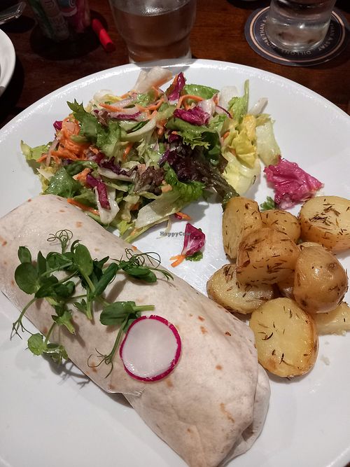Vegan Enchilada with salad and lemon thyme roasted potatoes at Dillons Hotel in Letterkenny