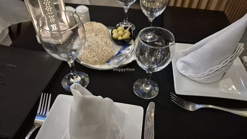 Table with free bread and olives at Le 20 Restaurant  in Agadir