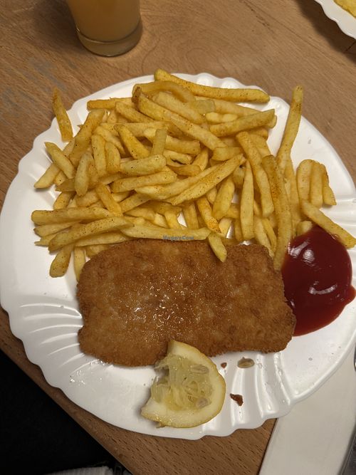 Vegan Schnitzel with fries   at Die Bierstube in Munich