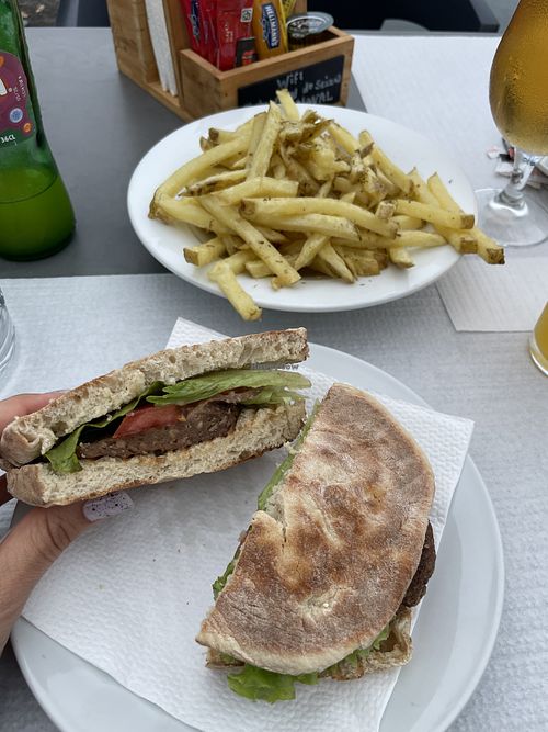 Vegan burger + fries  at Lounge Bar Clube Naval do Seixal in Seixal