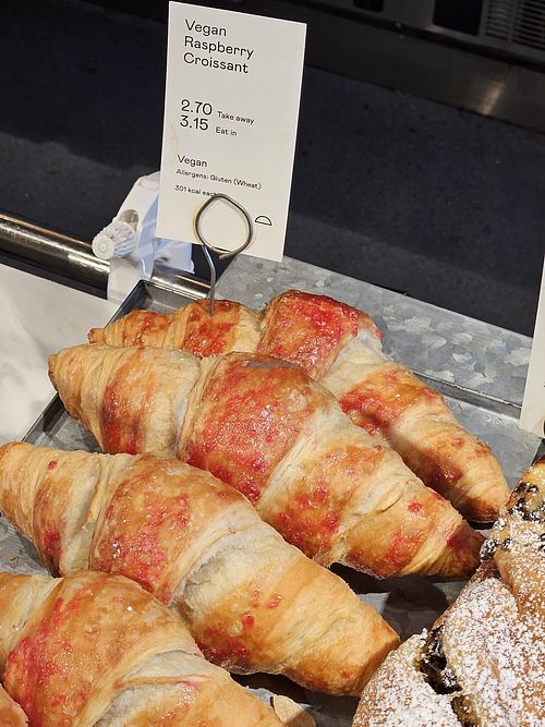 Vegan raspberry croissants at The Cornish Bakery   in Plymouth