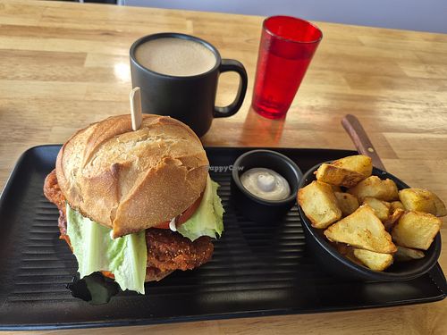 Hail seitan, oat milk flat white, potatoes at Goat Head in Salt Lake City