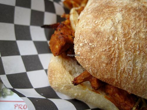 The incredible vegan pulled 'pork' sandwich. at Resto Vego in Montreal