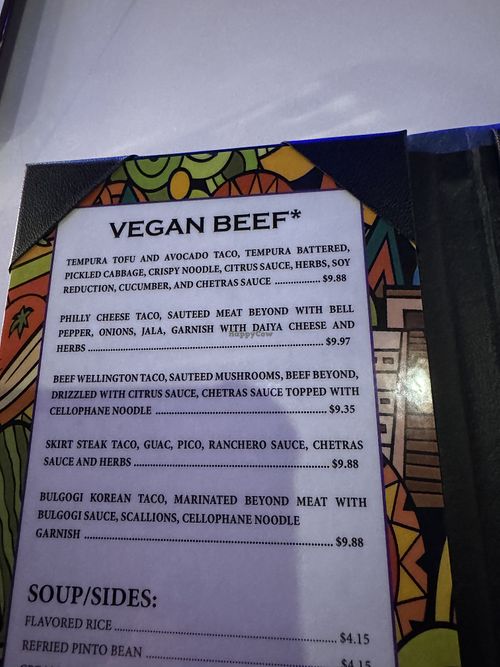 Vegan beef tacos menu  at The Dream Tacos in Lewisville