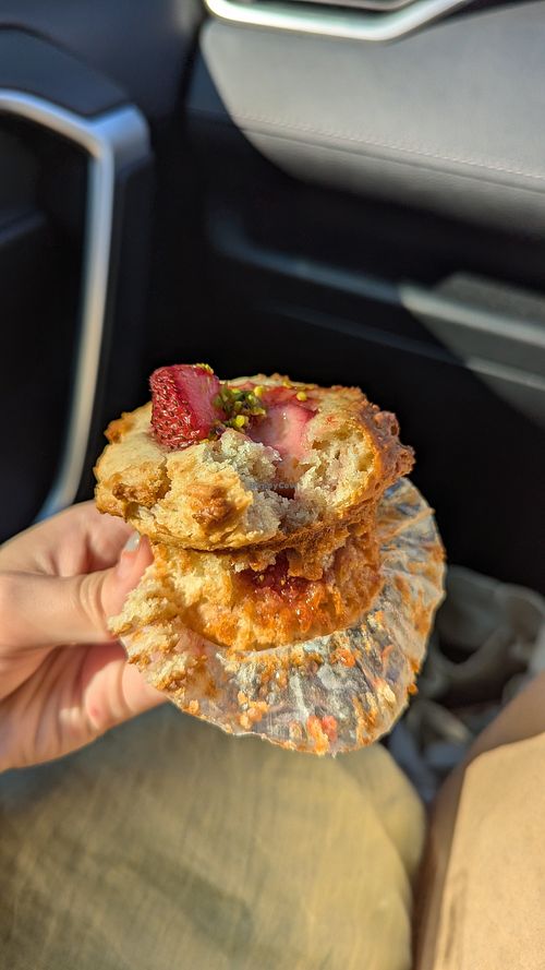 Strawberry and Pistachio muffin, with a jam filling throughout! at TOKACHINO HATAKE in Hokkaido