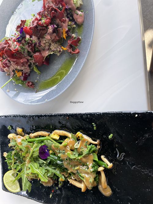 Vegan picked grape salad and shimeji mushrooms  at Bistro Sixteen82 in Cape Town