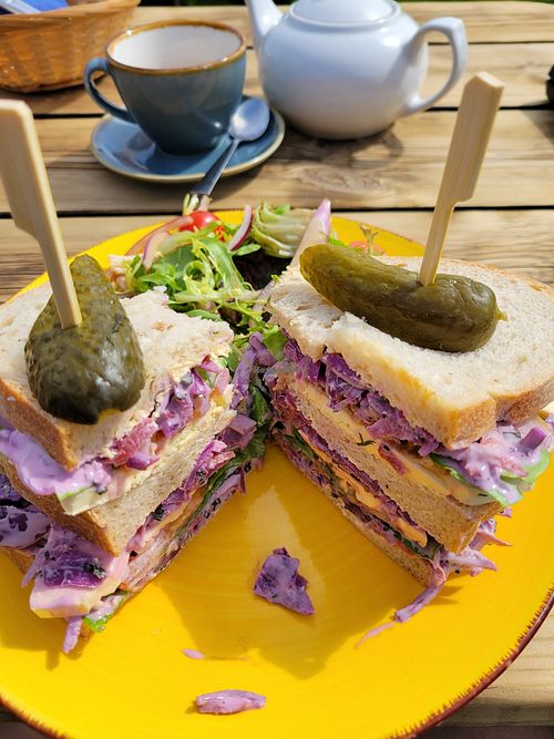 Triple decked vegan cheese sandwich (slightly nibbled before I remembered to tale photo!) at Glenisle Hotel and Bistro in Isle Of Arran