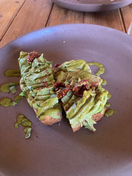 Vegan avocado pesto toast  at Pink Camel in Al Ula