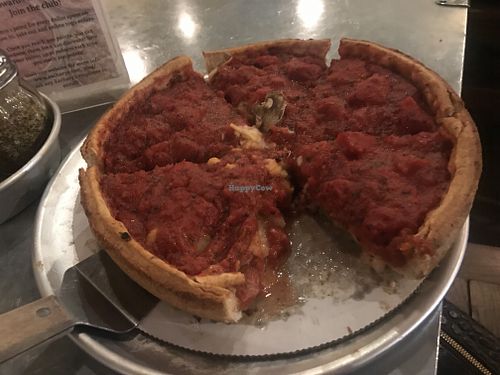 Vegan Stuffed deep dish with vegan cheese  at Zachary's Chicago Pizza in Pleasant Hill