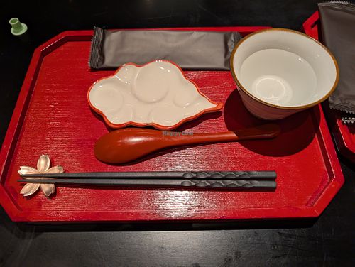 Place setting at UNO RAMEN - Sanjo in Kyoto