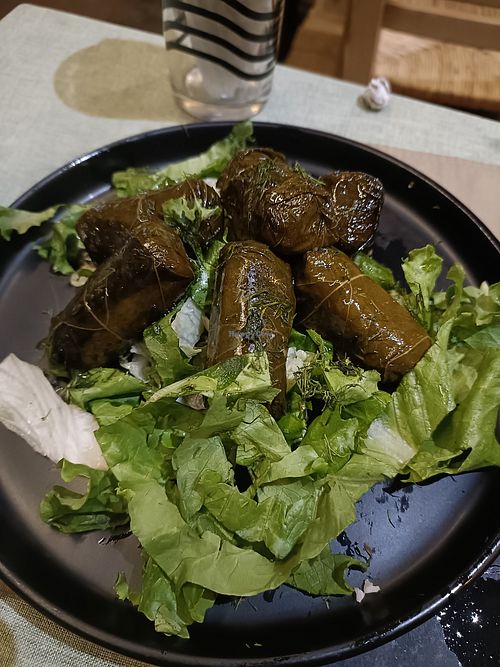 Stuffed vine leaves, minus the yoghurt dip at Au Bon Bistrot in Rhodes