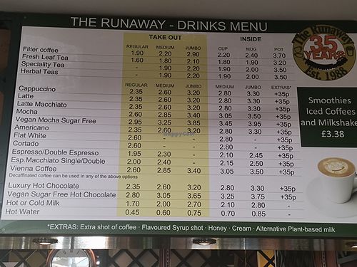 Drinks menu. at The Runaway  in Lewes