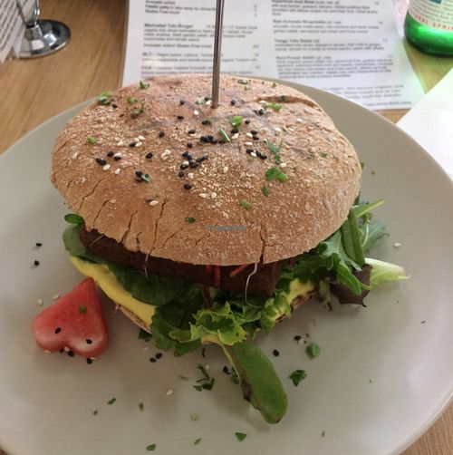 Marinated tofu burger at Bliss Organic Garden Cafe in Adelaide