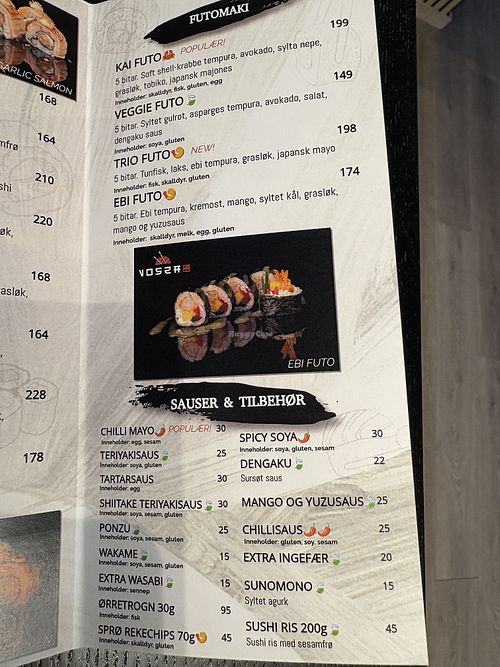 Vegan symbol  at Vossa Sushi in Voss