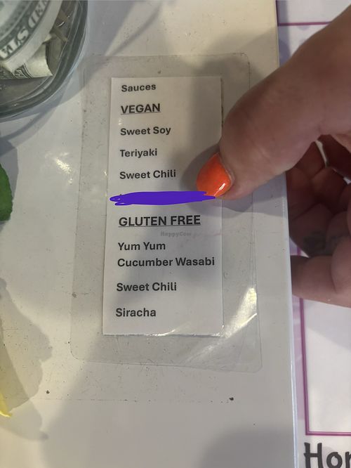 The 3 sauces at the top are vegan. Their poke sauce is no longer vegan  at Kaia Bowls  in Clearwater Beach